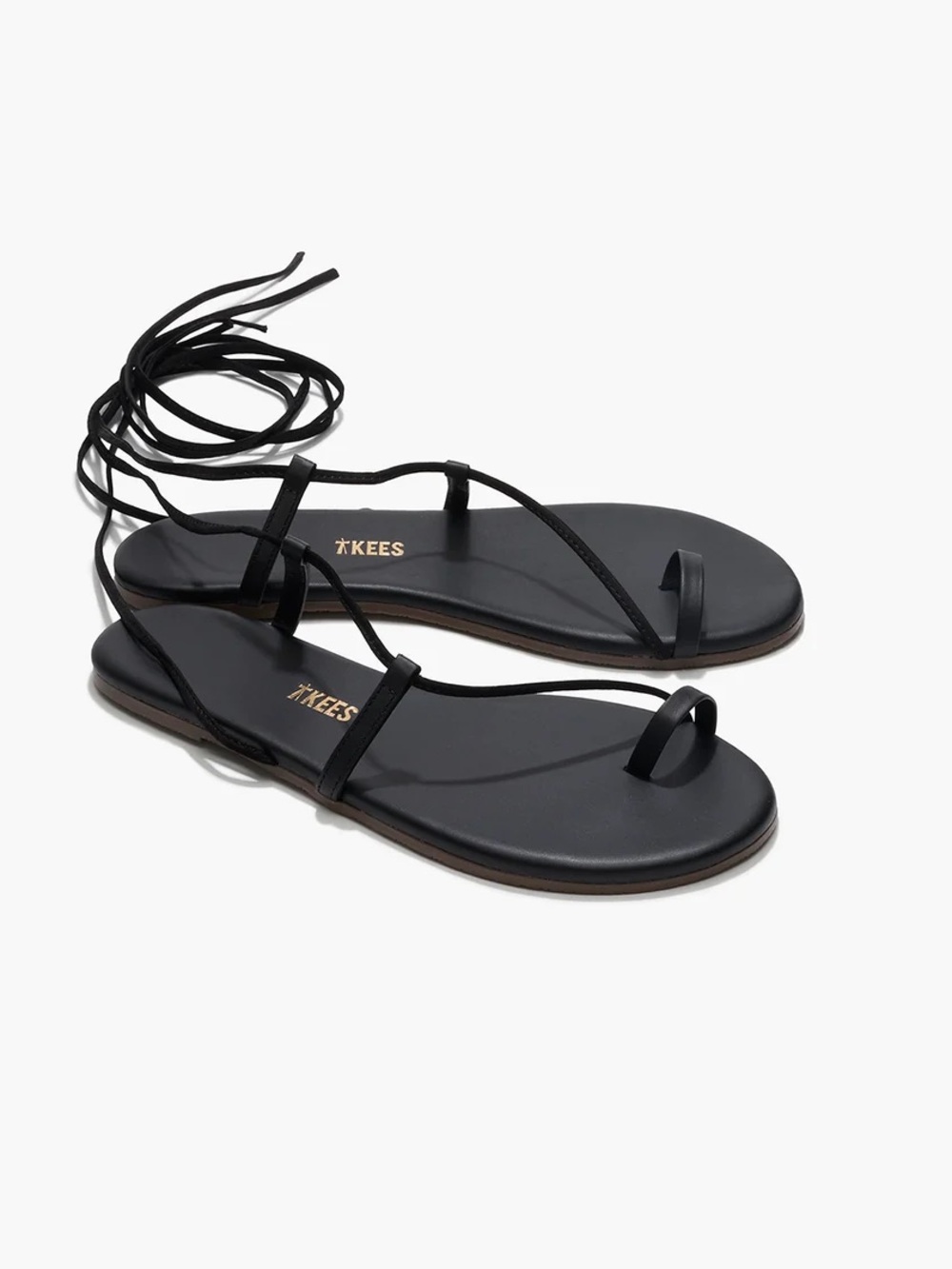 TKEES Black Minimal Ankle Wrap Sandals